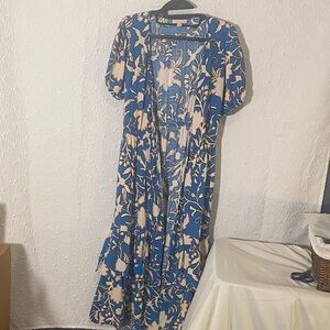 Knox Rose Blue and Cream Floral Midi Dress Bohemian Free Spirited Bo Ho Chic